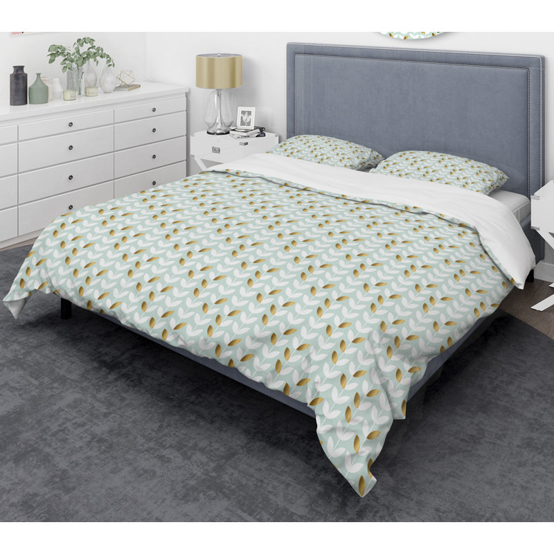 Ensemble de housse de couette à feuillage x mid-century, Housse simple + 1 taie décorative