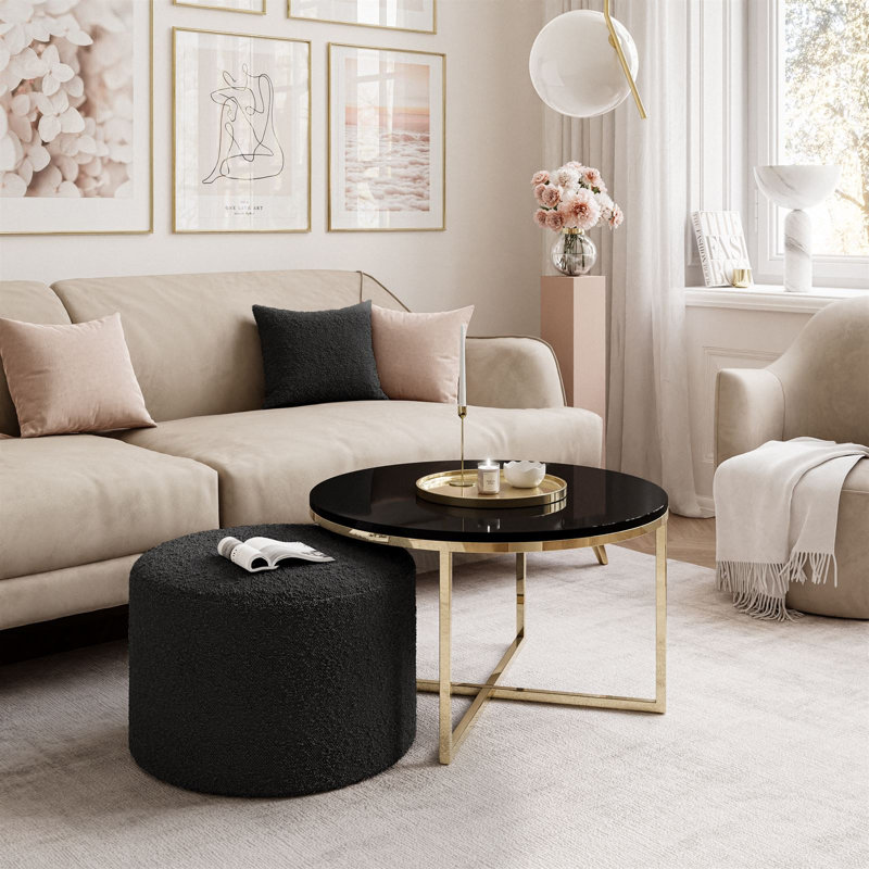 Kaulton Coffee Table, Gold chrome/Black high gloss/Black, Wood