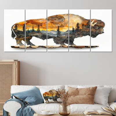 American Bison Portrait In Double Exposures Canyon I - Buffalo Animal Wall Art - Modern Wall Art For Living Room