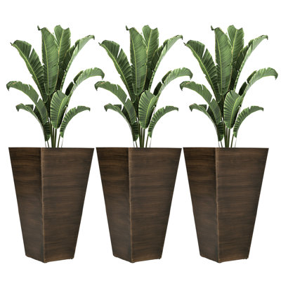 Ensemble de 3 grandes jardinières Outsunny, jardinières d'extérieur Mgo avec trous de drainage, pots de fleurs empilables pour le jardin, le patio, le balcon et la porte d'entrée