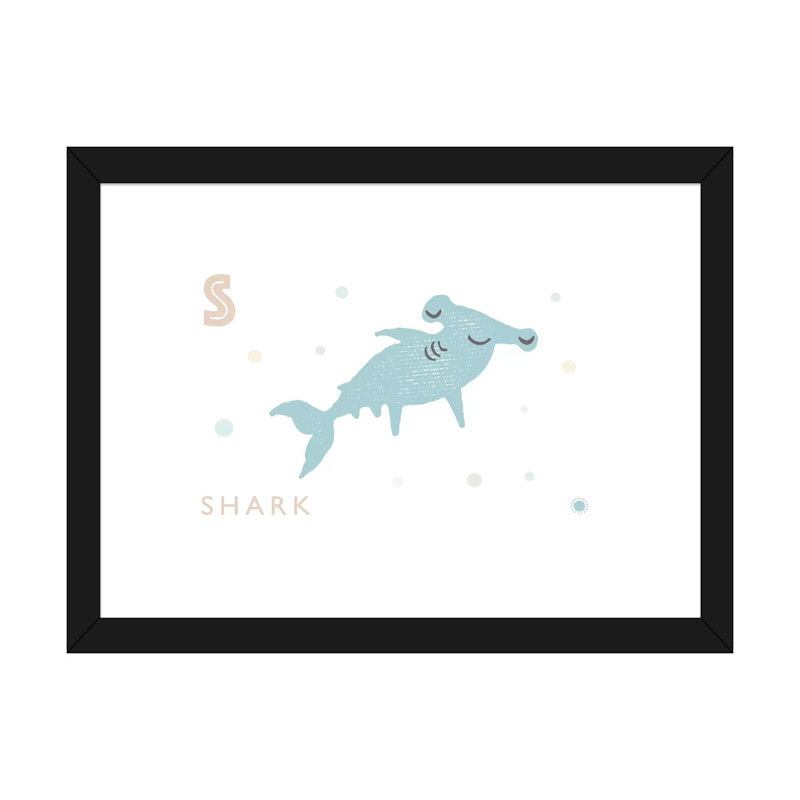 " Shark ", White, 16" H x 24" W x 1" D, Black Framed Paper