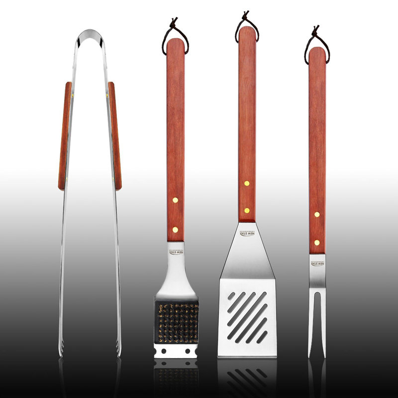 Stainless Steel BBQ Tool Set with Solid Wood Handles
