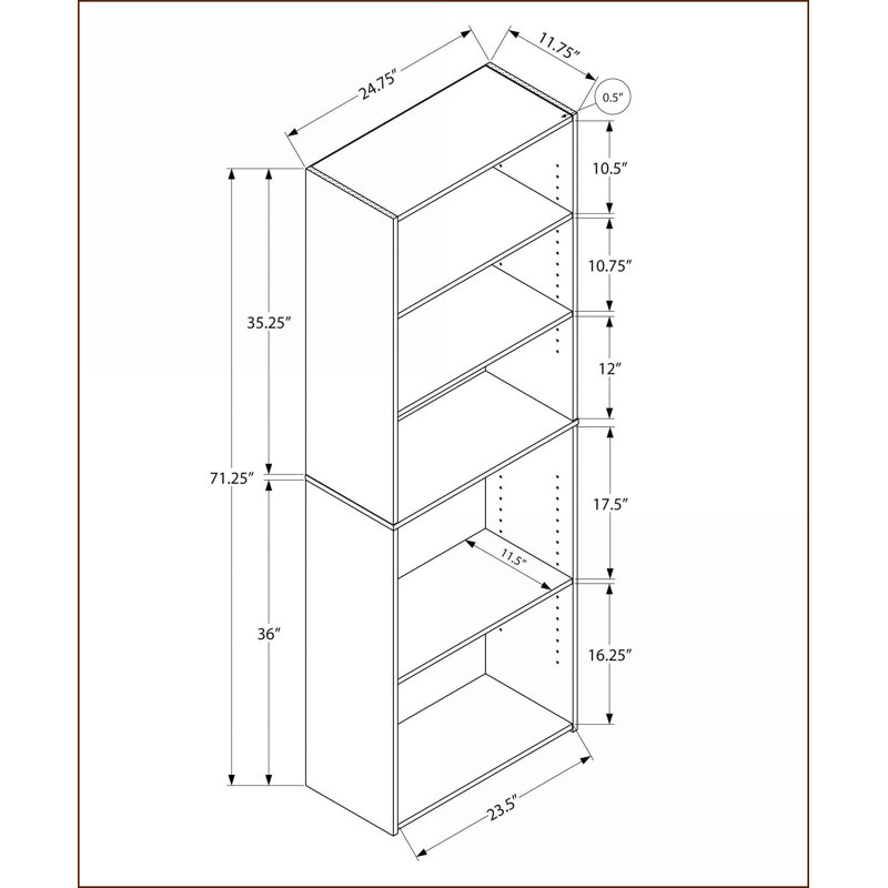 Bibliothèque à 6 niveaux H 72 po transitionnel réglable brun noyer | Taupe | Panneau de particules, Taupe