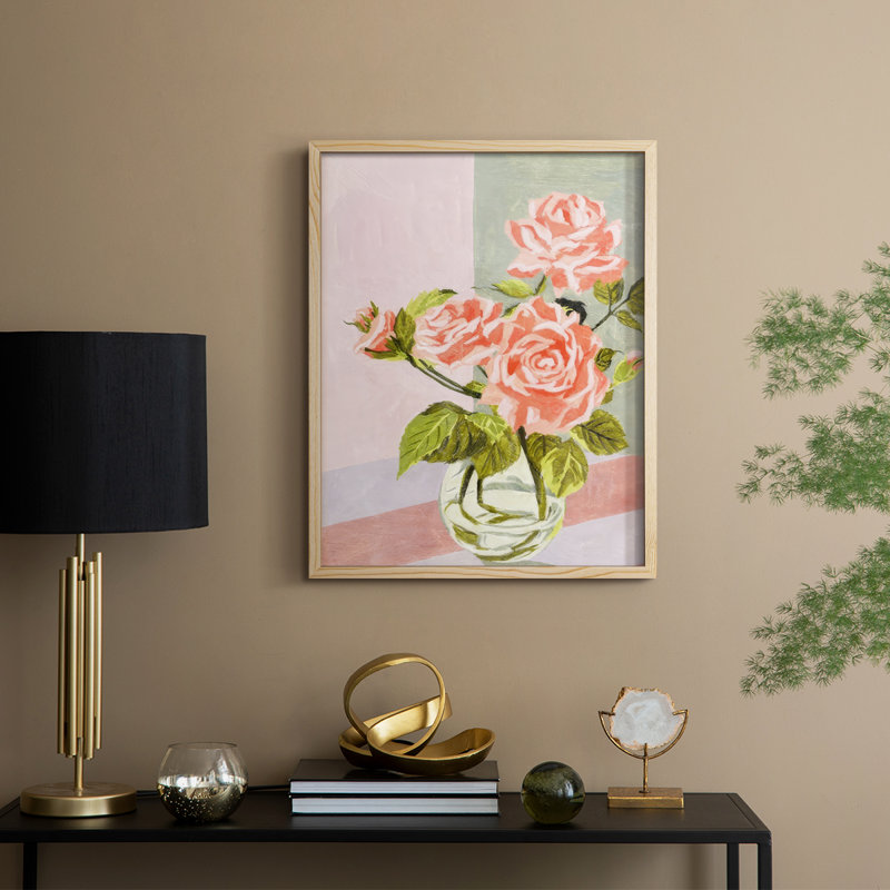 Douces roses I, reproduction encadrée - bois massif, Naturel, H 11 po x l 9 po