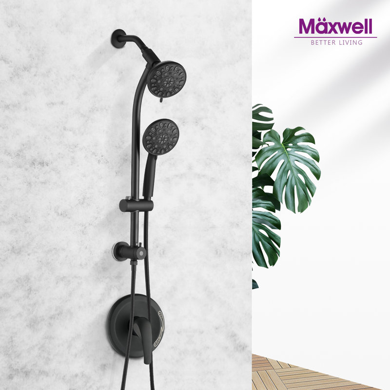 Modern Combination Shower System with Dual Shower Heads and Adjustable Handheld Sprayer, Matte Black