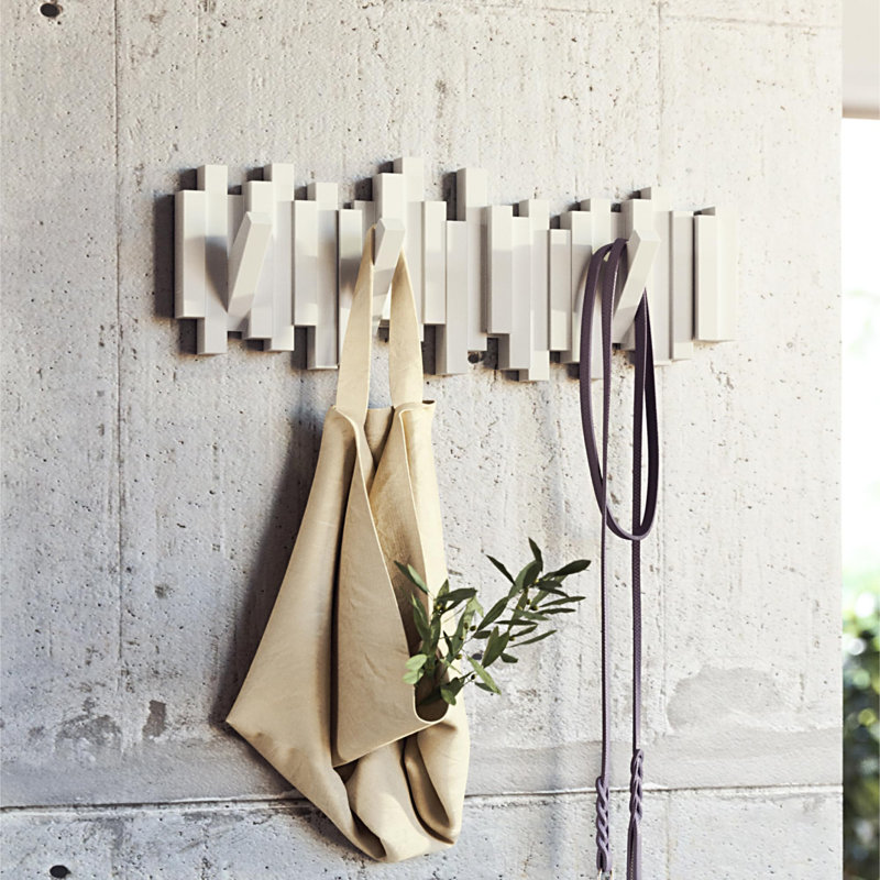 Wall-Mounted Coat Rack Rail Hook, White