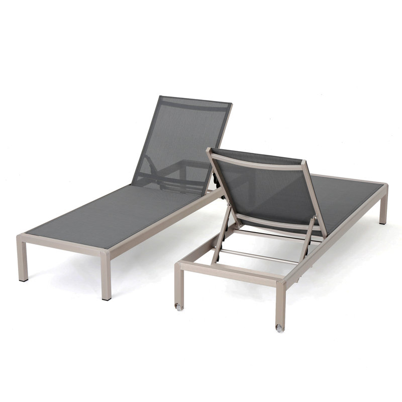 Caggiano Outdoor Metal Chaise Lounge, Light Gray, 2