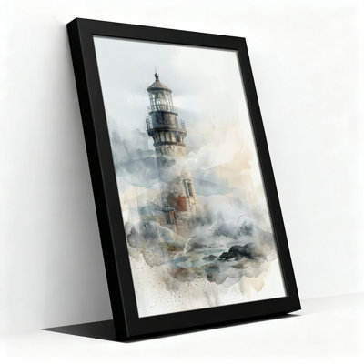 Art mural sur toile noir encadré pour le salon, la chambre à coucher, le bureau ou le vestibule - décoration murale décorative avec brume de phare