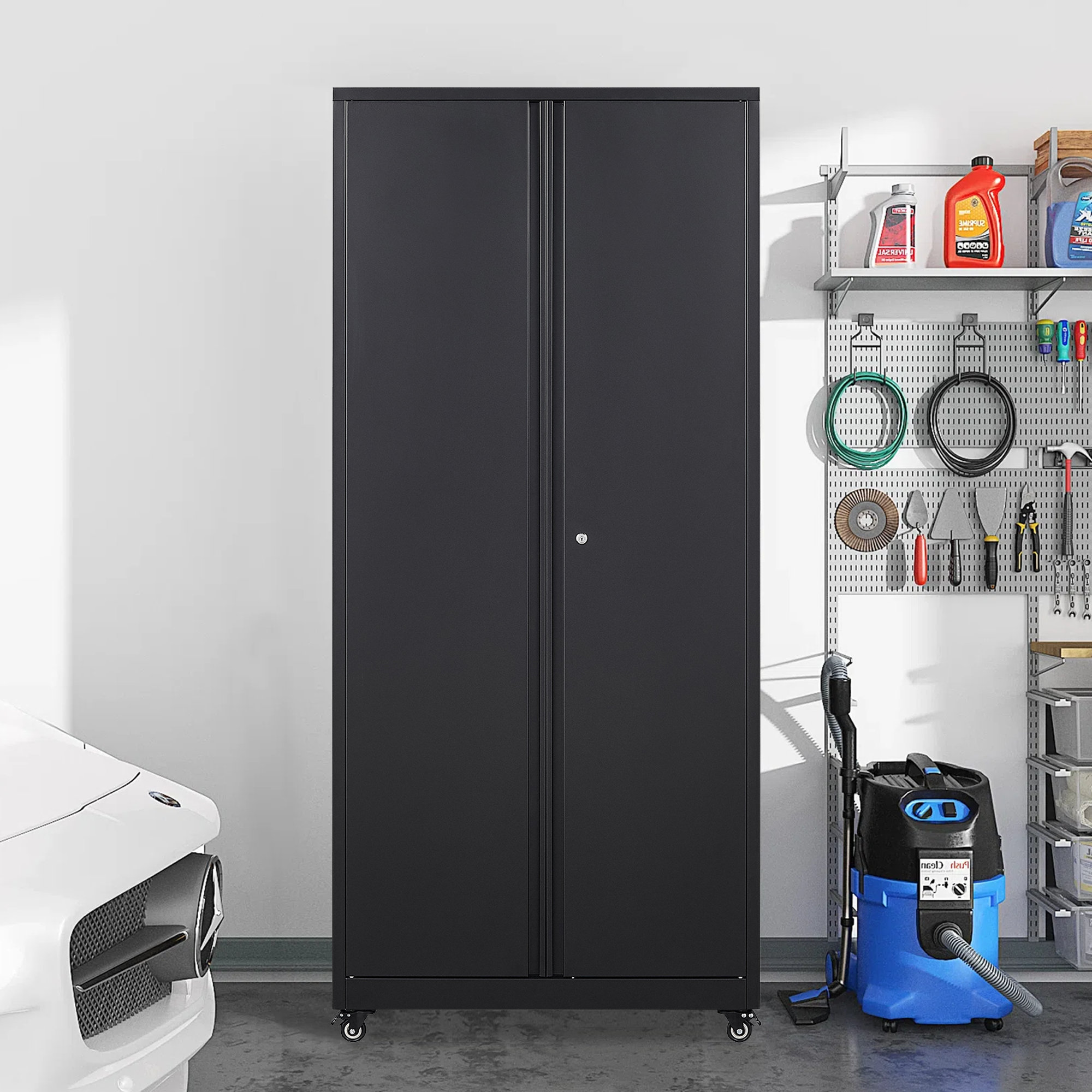 WorkPro Storage Cabinet, Metal Garage Cabinets with Doors and Shelves, Tall Locking Steel Cabinet for Tools Office Home Shops, 71 H x 31-1/2 W x