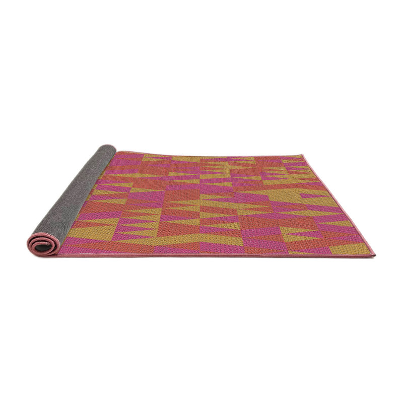 Tapis orange à motifs/zone indigo, Carré 5 pi