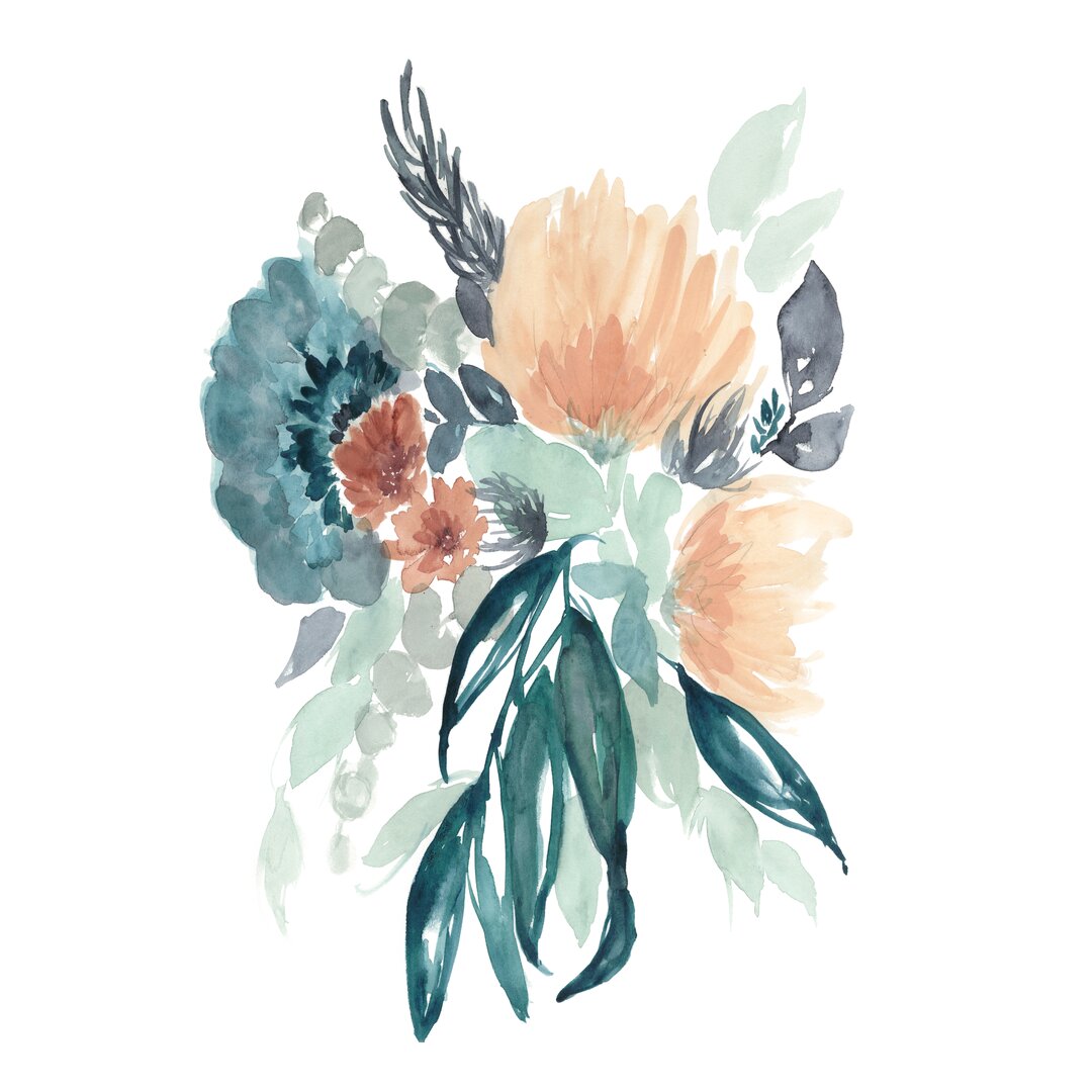 Leinwandbild Teal and Peach Bouquet II von Jennifer Goldberger