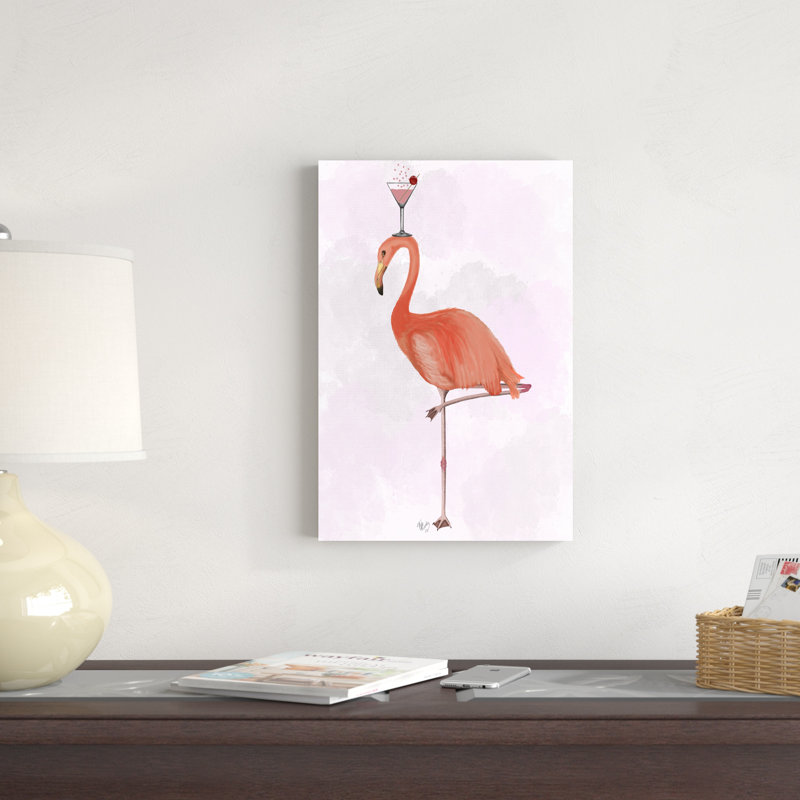 Flamant rose et cocktail 3, H 18 po x l 12 po x P 1 po