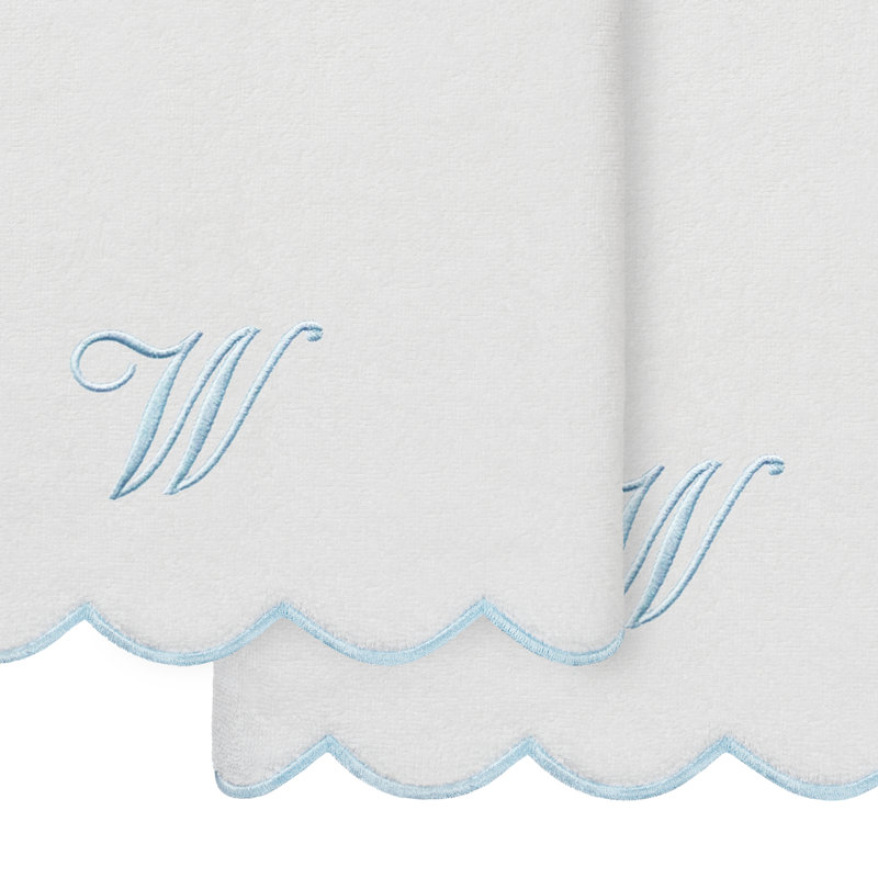 Ensemble de serviettes de bain personnalisées 100% coton turque 2 pièces Linum Home Textiles ADORNIA, Blanc / Bleu, W