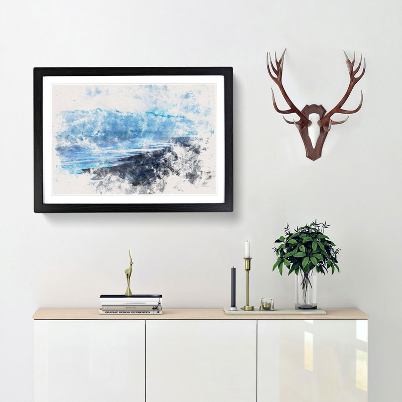 Mountain Beach - Framed Print, 27cm H x 36cm W x 2cm D, Black Framed