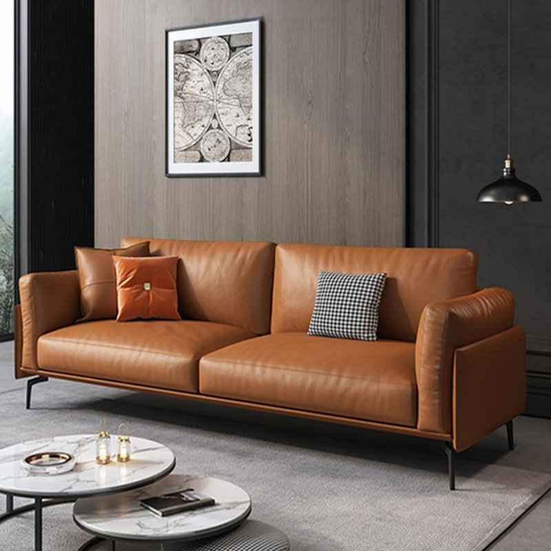 Causeuse coussin orange en cuir véritable, H 32,68 po x l 70,08 po x P 36,22 po