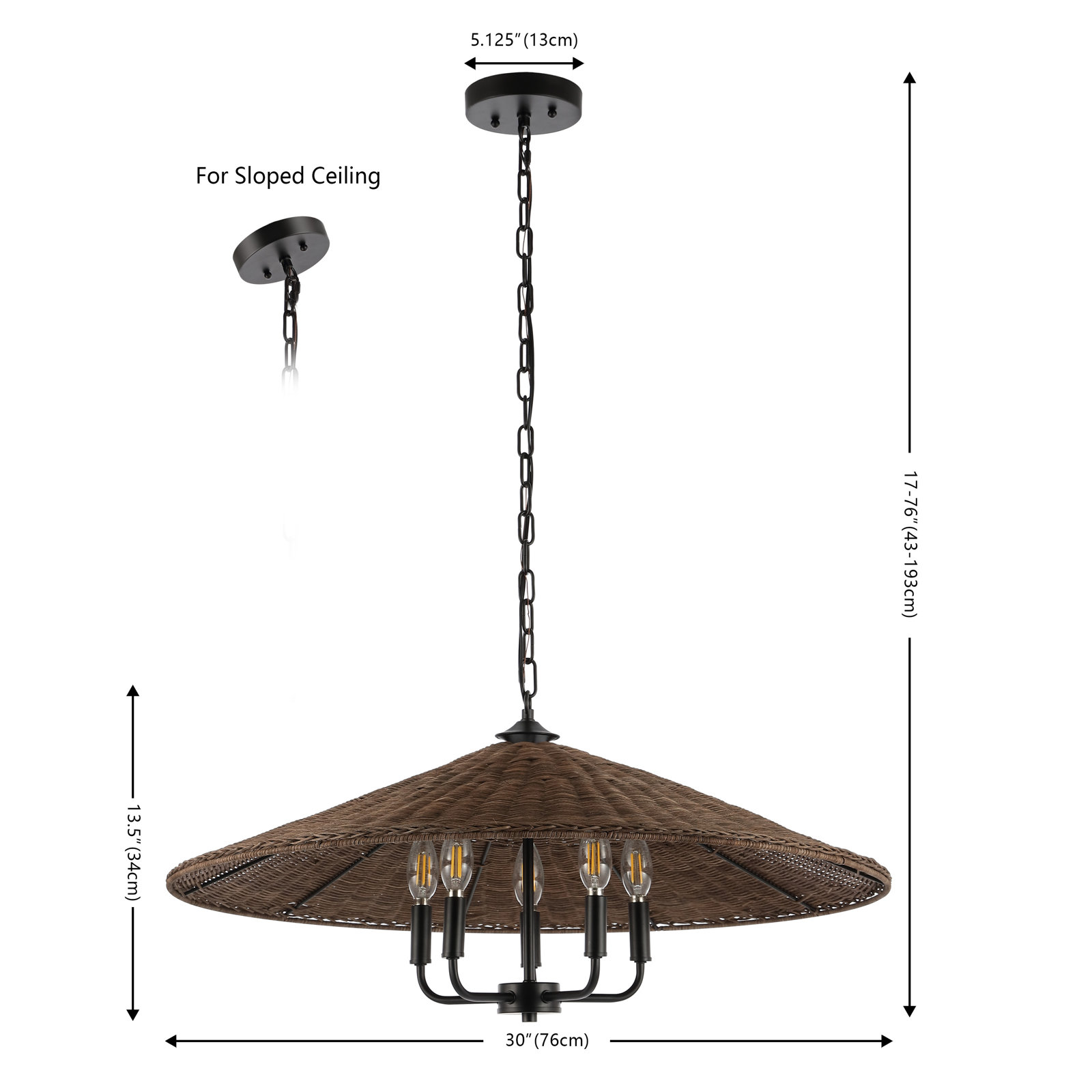 Venie 5 Light Rattan Dimmable Pendant