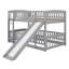 Low Bunk Bed With Fence And Ladder, With Slide-115678459
