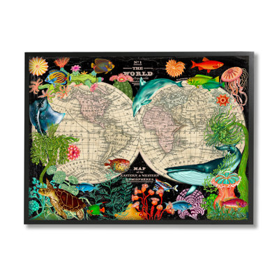 «Vintage World Hemisphere Map Vibrant Marine Animal Illustration» par Sangita Bachelet - impression