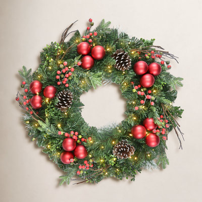 26" Battery-Operated Pre-Lit Adorned Artificial Wreath