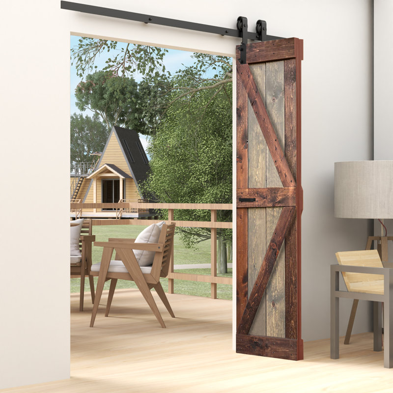 Porte de grange pliante en bois massif de style K avec trousse de quincaillerie - assemblage requis, 42 po x 84 po