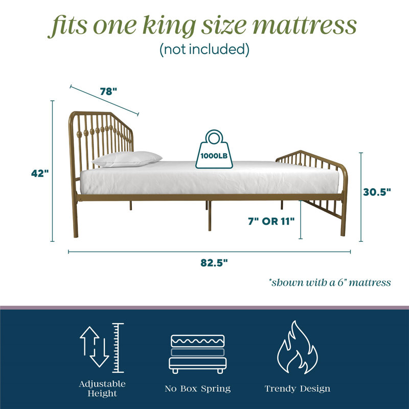 Bushwick Metal Platform Bed, King, Gold