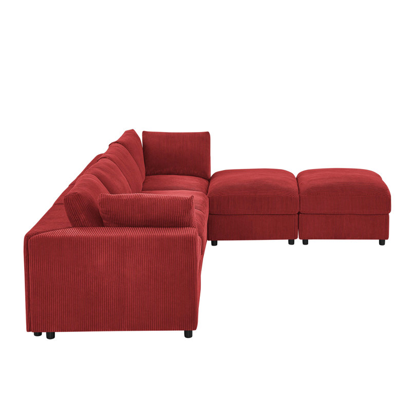 Canapé modulaire réversible en velours côtelé, 132" W, Red Fabric, brown