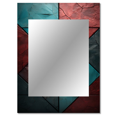Blue and red Chevron tiles Elegance I - Tile Decorative Wall Mirror, Blue Mirror, Printed Metal Art