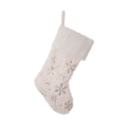 21"L White Plush with Snowflake Christmas Stocking