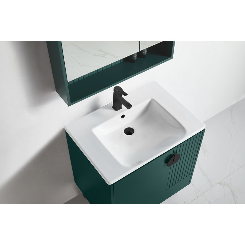 Saimah 30'' Single Bathroom Vanity with Ceramic Top, Black, Green