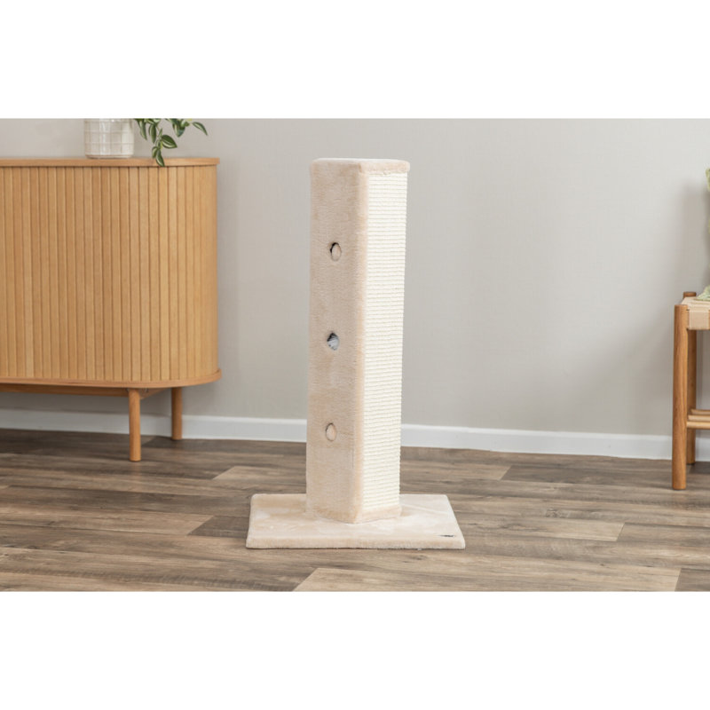 TRIXIE Soria 31.5" Cat Scratching Post, Sisal Cat Scratcher, Square Post with Peak-a-Boo Cat Toys for Hunting, Beige