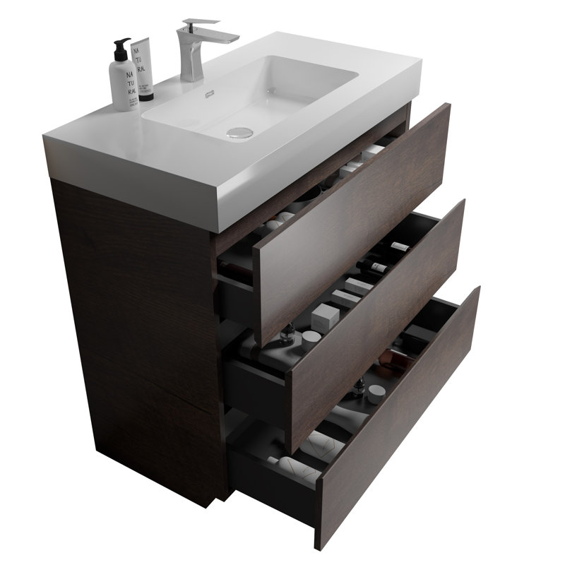Grand meuble-lavabo moderne pour salle de bain, Noyer, Blanc