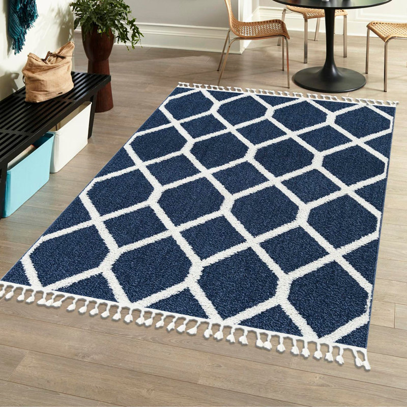 Tapis bleu en polyester tissé à la machine Lamy, Rectangle 10 pi x 14 pi 1 po