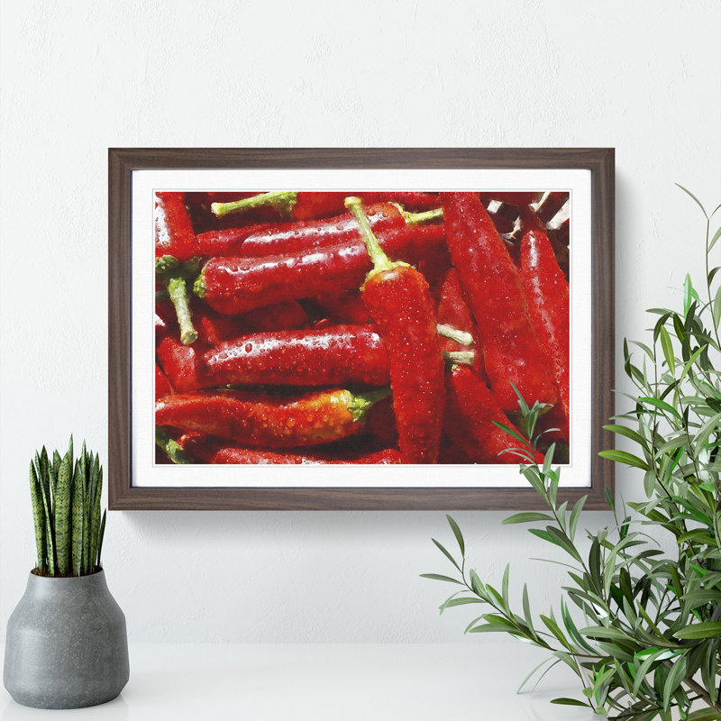 Red Chilli Peppers - Framed Print, 36cm H x 48cm W x 2cm D, Walnut Framed