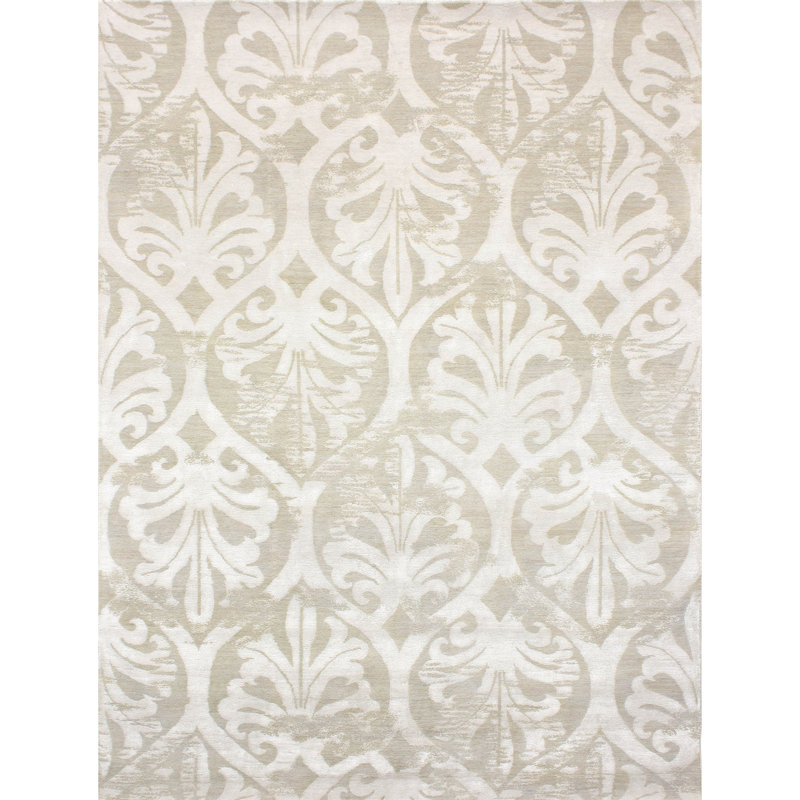 Tapis blanc noué à la main de haute qualité, Rectangle 8 pi x 10 pi