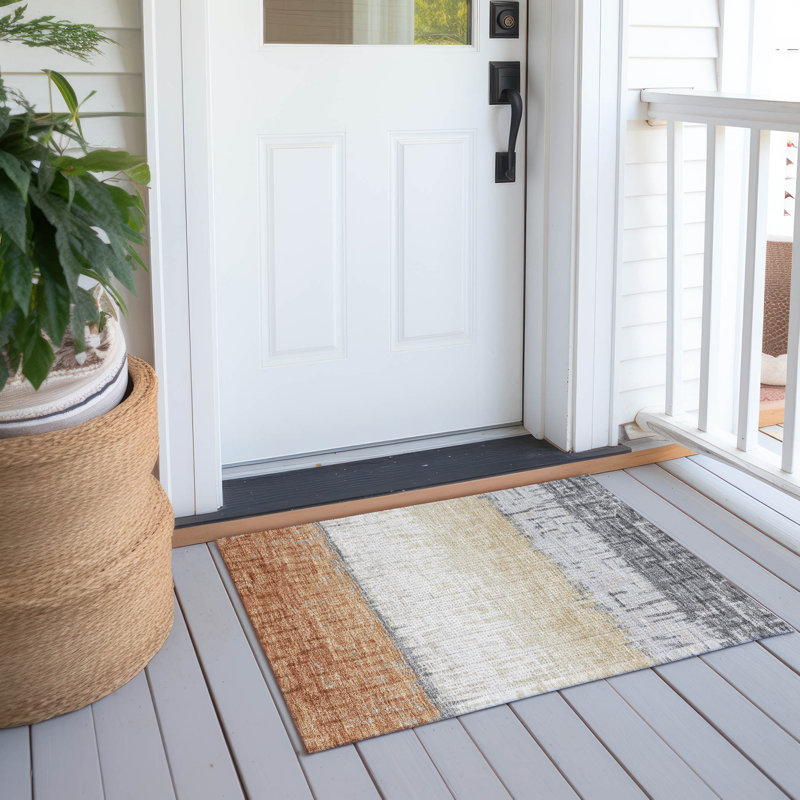 Machine Washable Indoor/Outdoor Chantille ACN2752 Striped Rug, 1'8" x 2'6", Copper