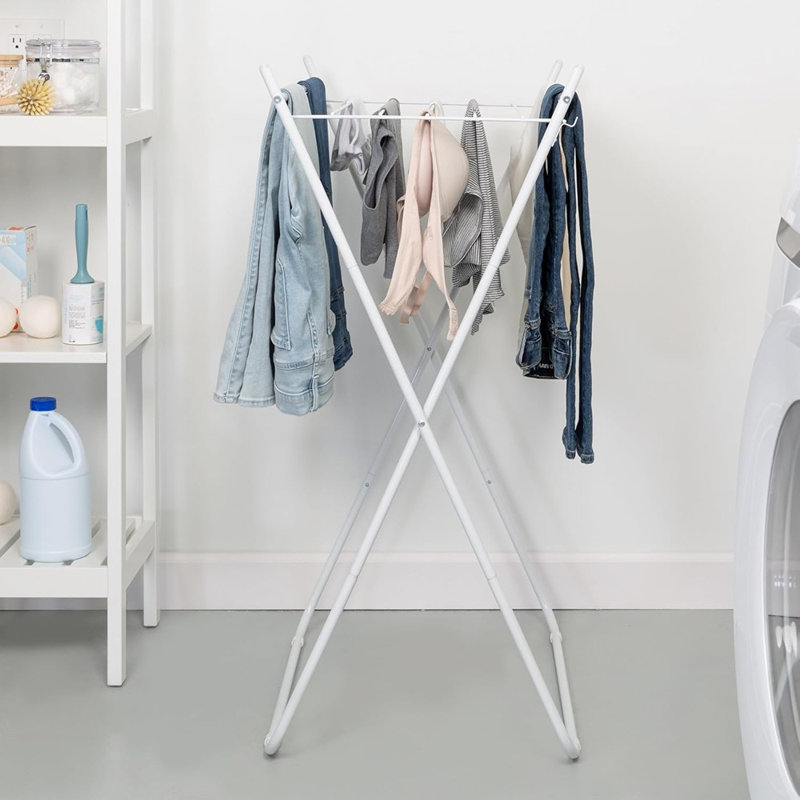 Séchoir à linge pliable en métal blanc, DRY-09864