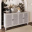 Accent Cabinet 4 Shutter Door Wooden Storage, Distressed White Finish For Elegant And Practical Home Decor