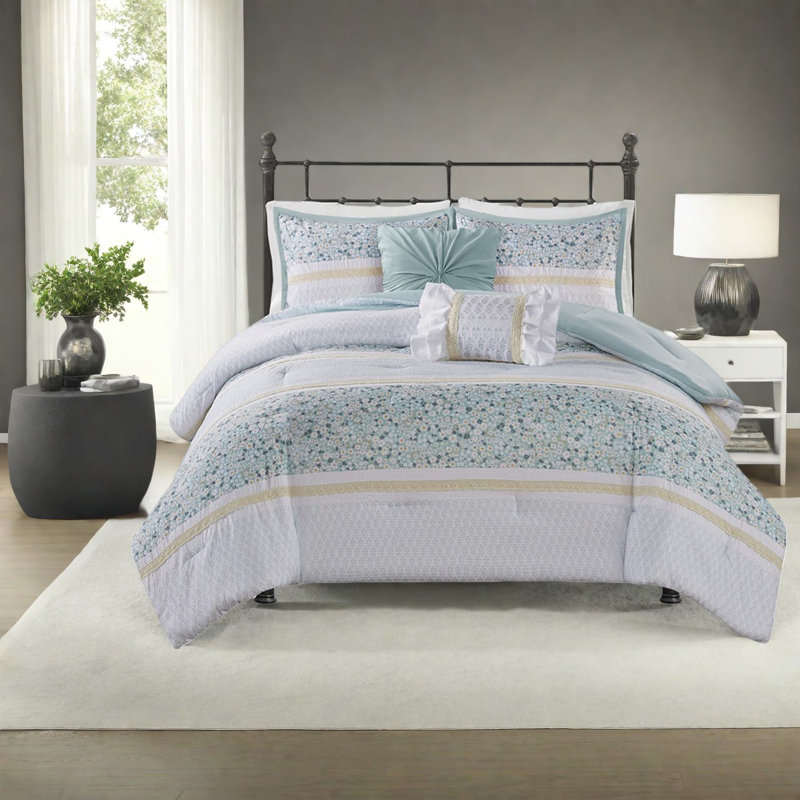 Ensemble de literie 5 pièces élégant en polyester, style Shabby Chic