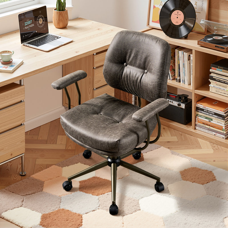 Modern Suede Task Chair With Padded Arms, Adjustable Home Office Desk Chair, Executive Swivel Chair With Wheels, Gray