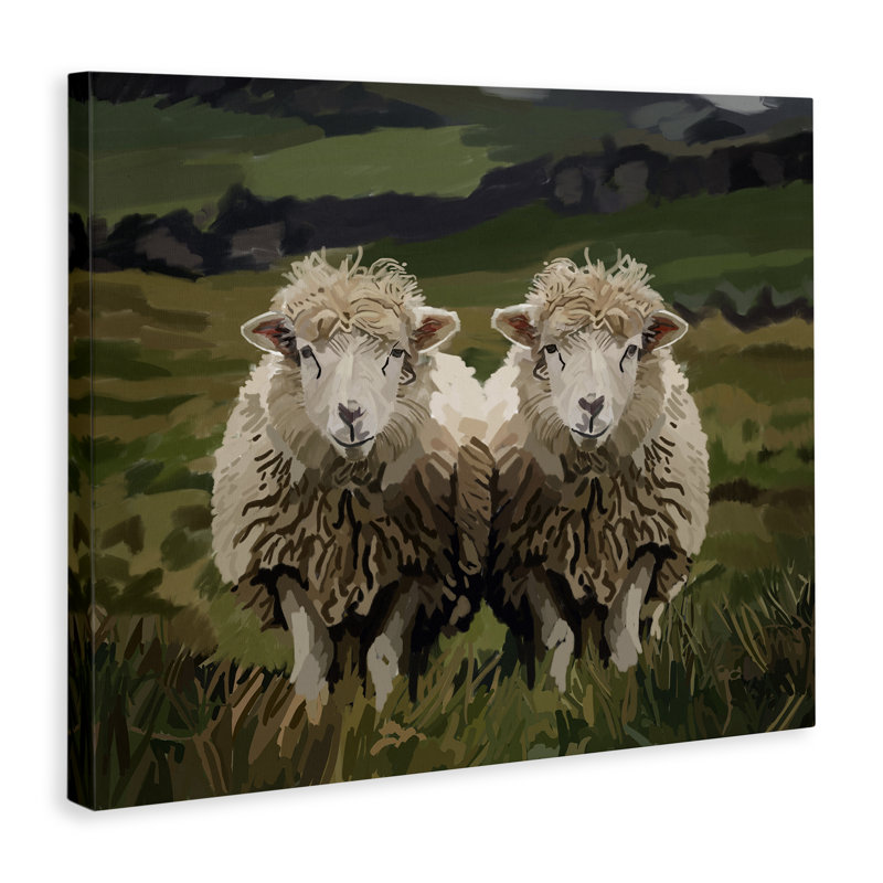 Art mural sur toile Twin Sheep in Pasture, design par Amelia Noyes, H 36 po x l 48 po