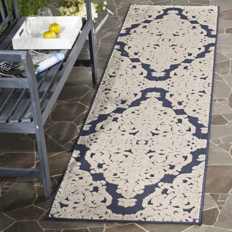 Tapis bleu marine à motif de médaillons Danyea, Tapis de couloir 2 pi 3 po x 8 pi