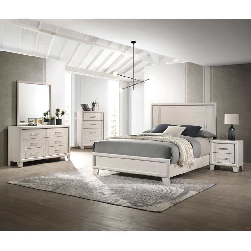 Mobilier de chambre à coucher grand lit en bois 1pc, Grand lit, Beige