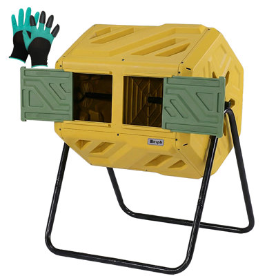 Werph Updated 43-gallon Dual-chamber Compost Bin, Fast Assembly Outdoor Composter Tumbler, Rotating Batch Composter Bin With Gloves For Garden, Kitchen, And Yard