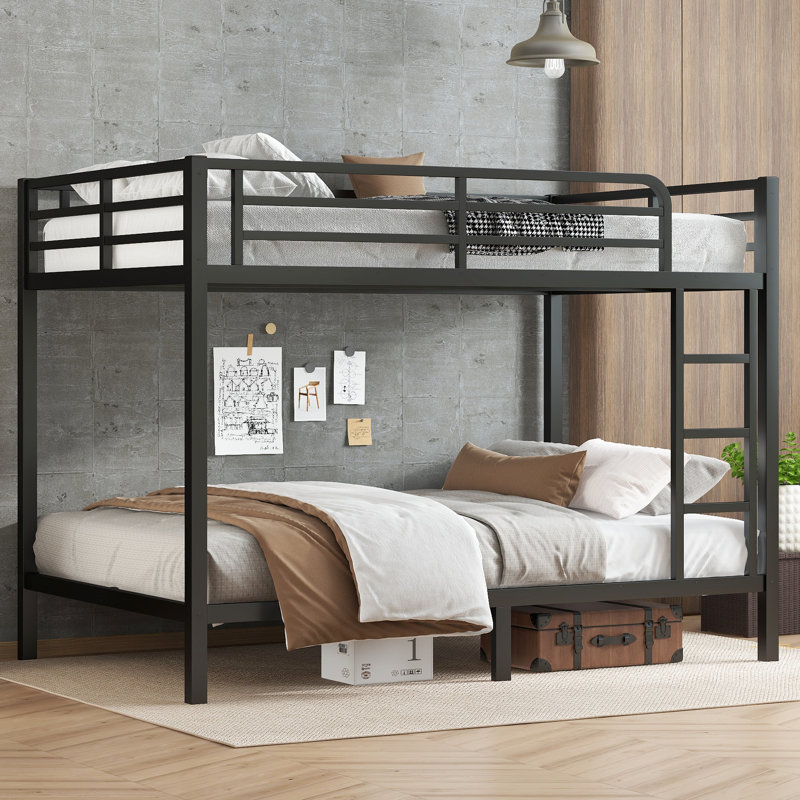  Lit superposé double en métal sur double TG, structure peu encombrante et peu encombrante, sans sommier tapissier, noir