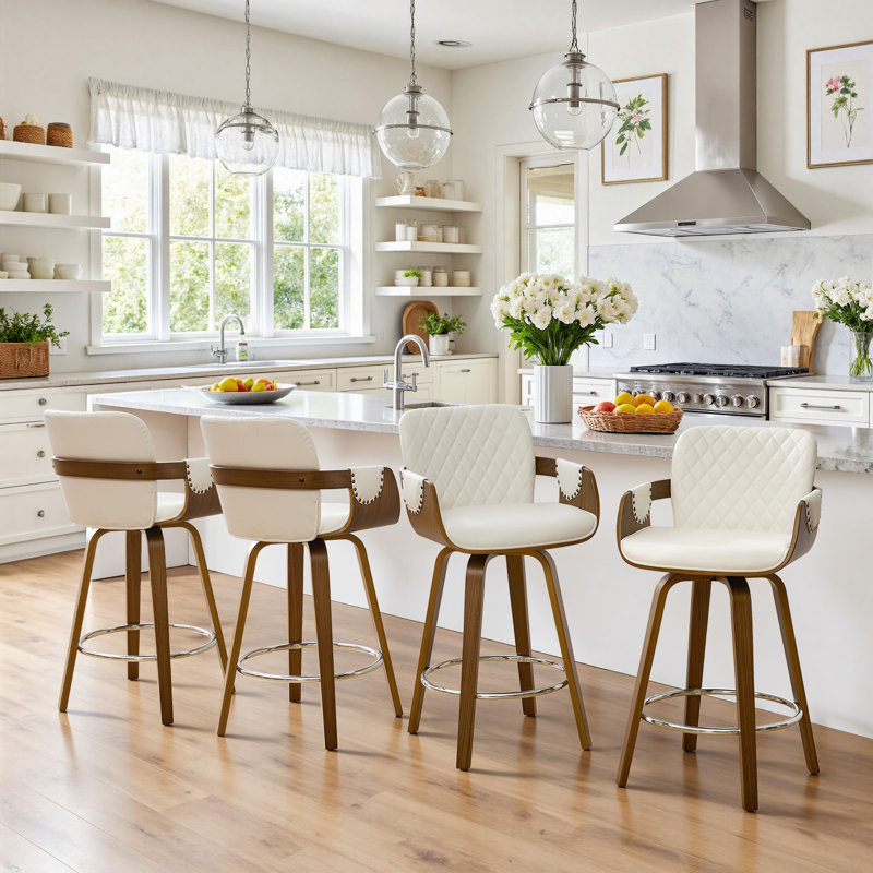 Modern Upholstered Swivel Counter Height Bar Stool, Cream