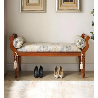 Traditional Upholstered End of Bed Bench with Bolster Pillows