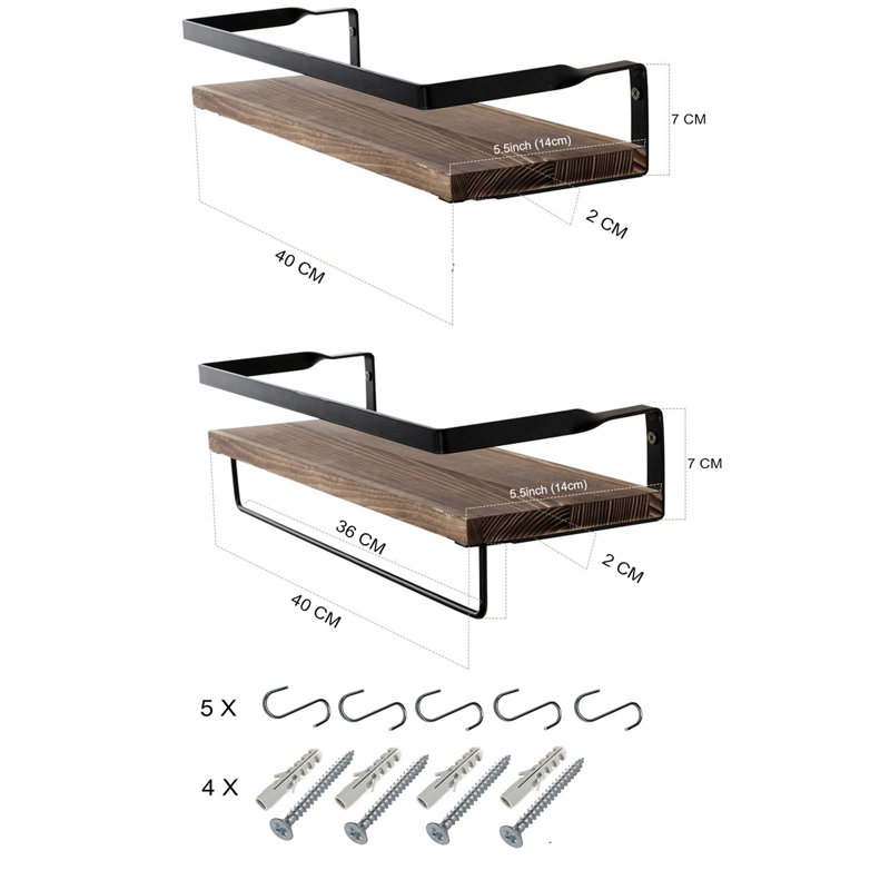 Tablette flottante 2 pièces Akakios, Noyer foncé