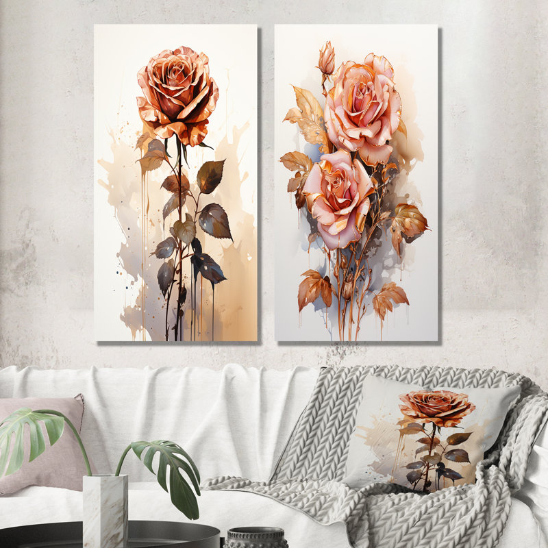 Rose monochromatique Elegance I - ensemble de 2 impressions sur toile roses, Toile tendue, H 28 po x l 25 po