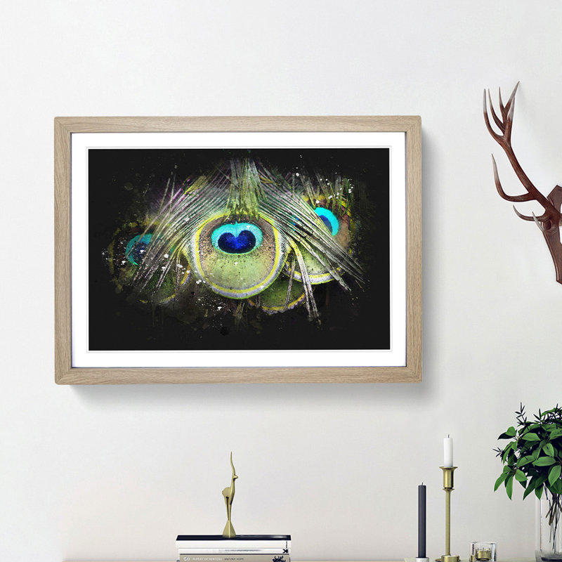 Peacock Feathers - Picture Frame Graphic Art Print, Oak Framed, 62cm H x 87cm W x 2cm D