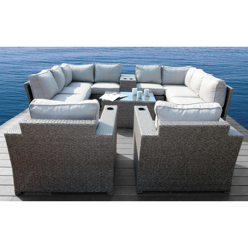Normandy Wicker Fully Assembled 8 - Person Seating Group with Cushions